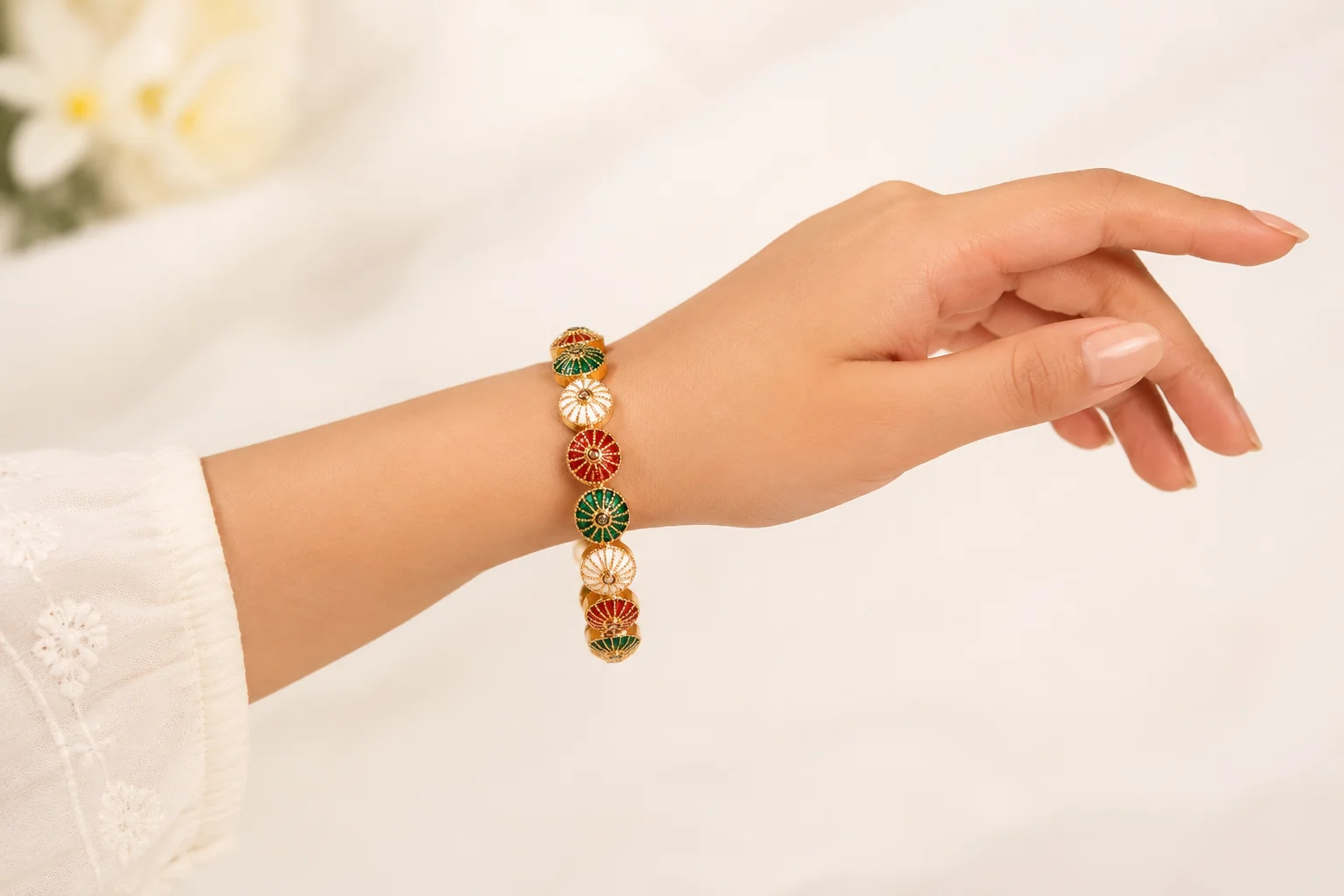 Gold-Toned Kundan Meenakari Studded Bangles (Set of 2)