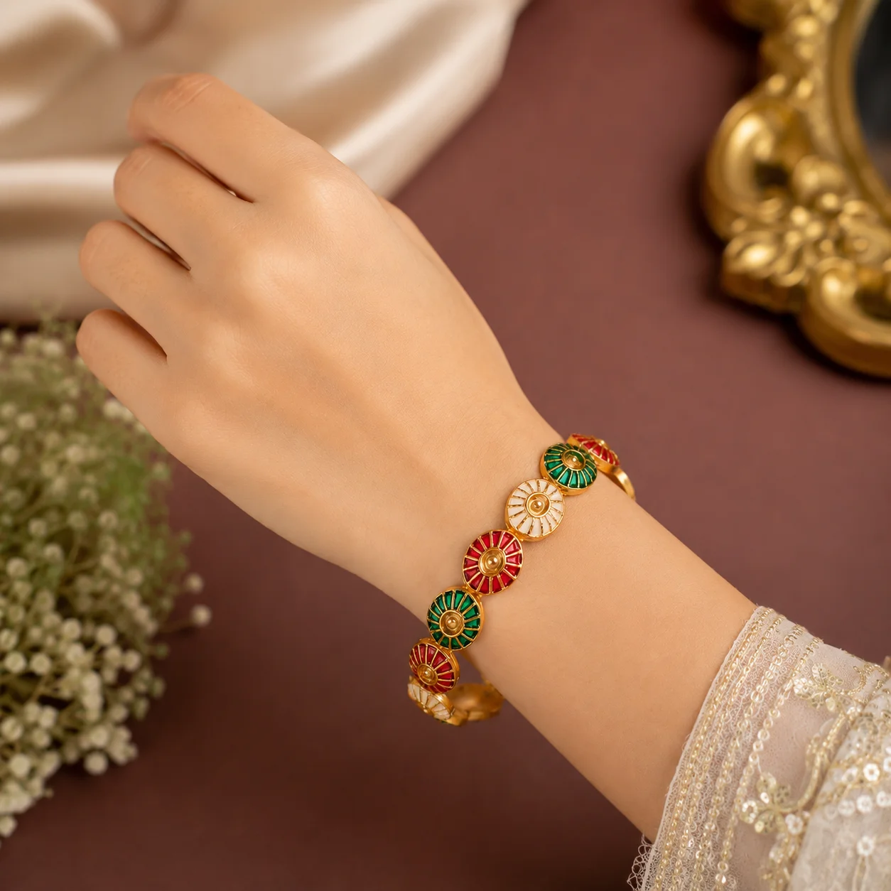 Gold-Toned Meenakari Enamel Bangles (Set of 2) — Sunburst Design