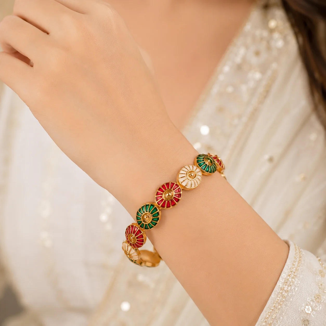 Gold-Toned Meenakari Enamel Bangles (Set of 2) — Sunburst Design