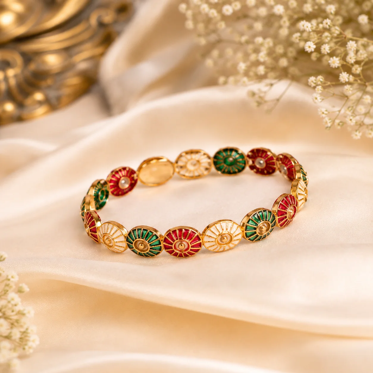 Gold-Toned Meenakari Enamel Bangles (Set of 2) — Sunburst Design