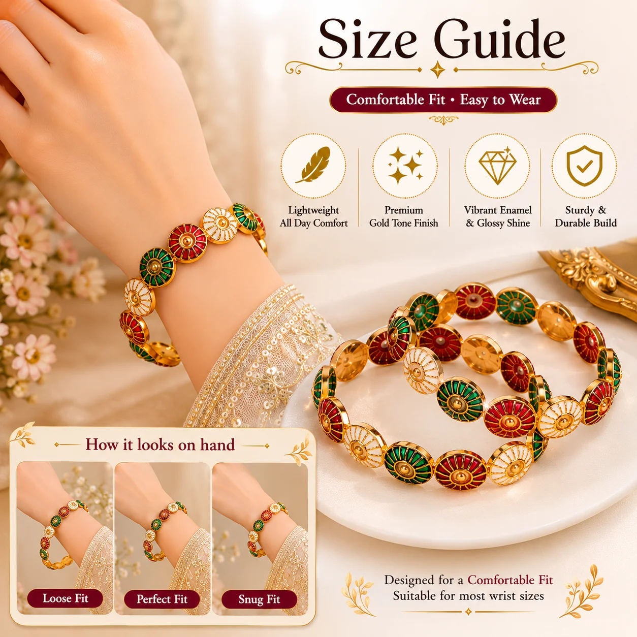 Gold-Toned Meenakari Enamel Bangles (Set of 2) — Sunburst Design