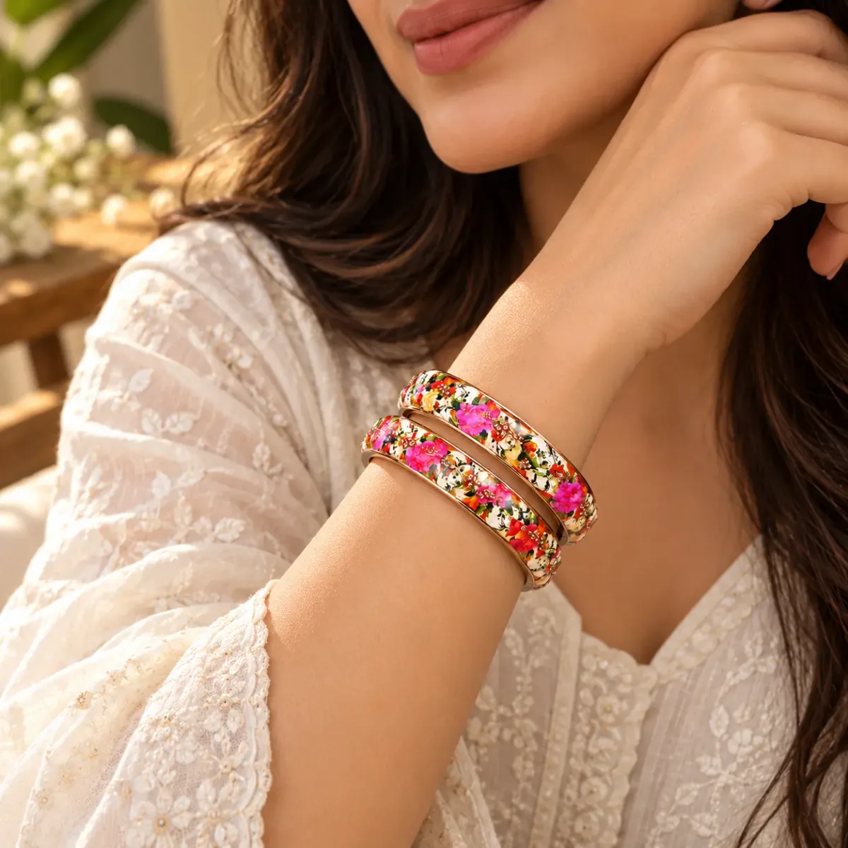 Floral Enamel Bangle Pair