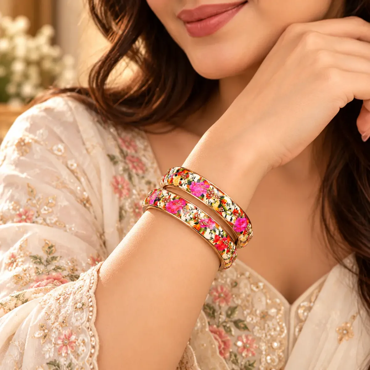 Floral Enamel Bangle Pair