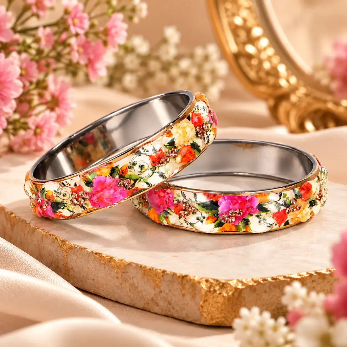Floral Enamel Bangle Pair