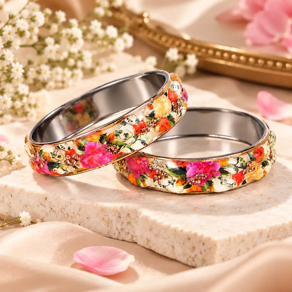 Floral Enamel Bangle Pair