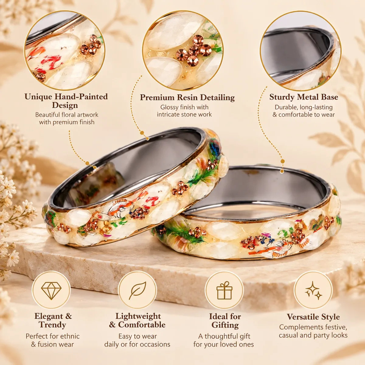 Pearl Crystal Enamel Bangle Pair
