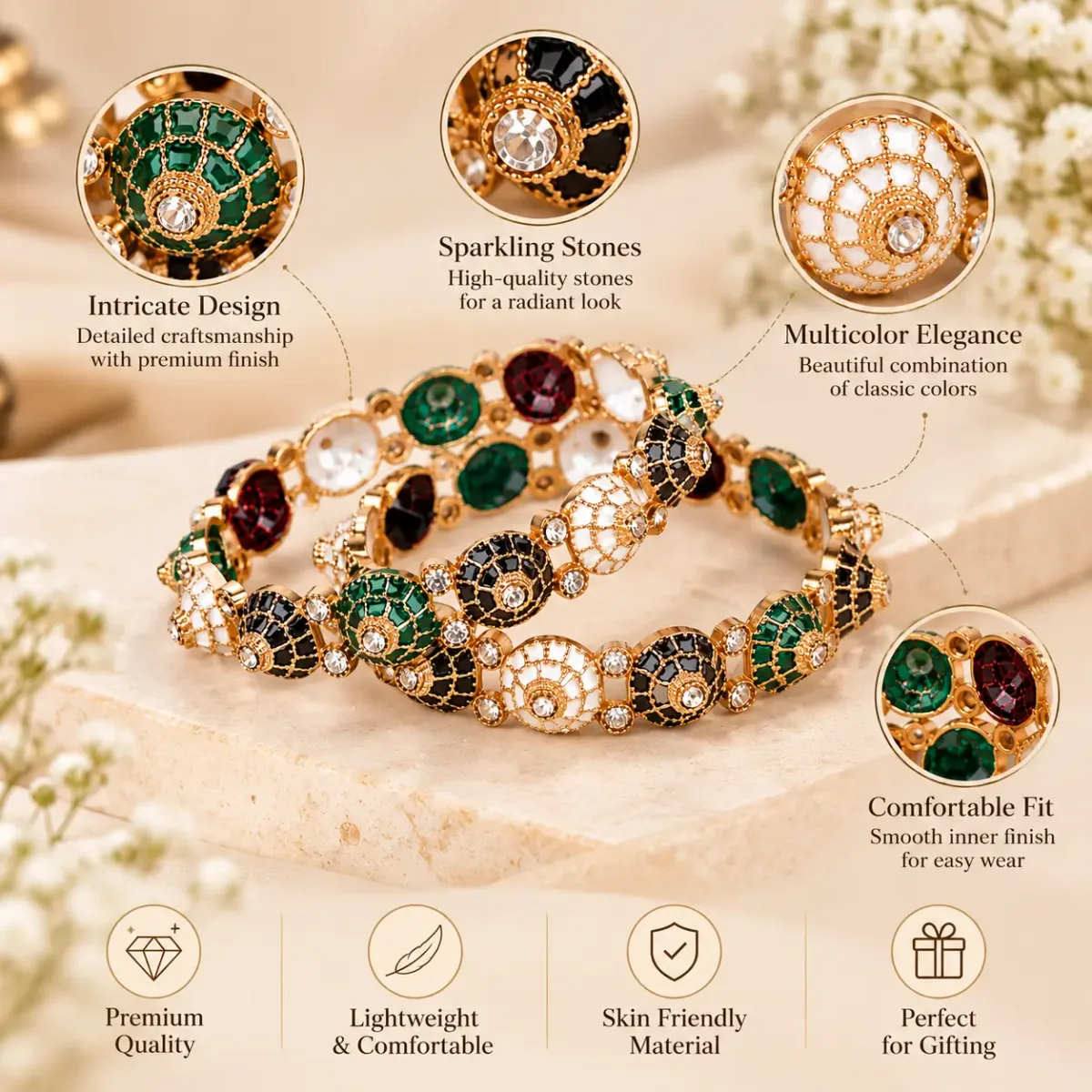 Jewel Mosaic Enamel Bangle Pair