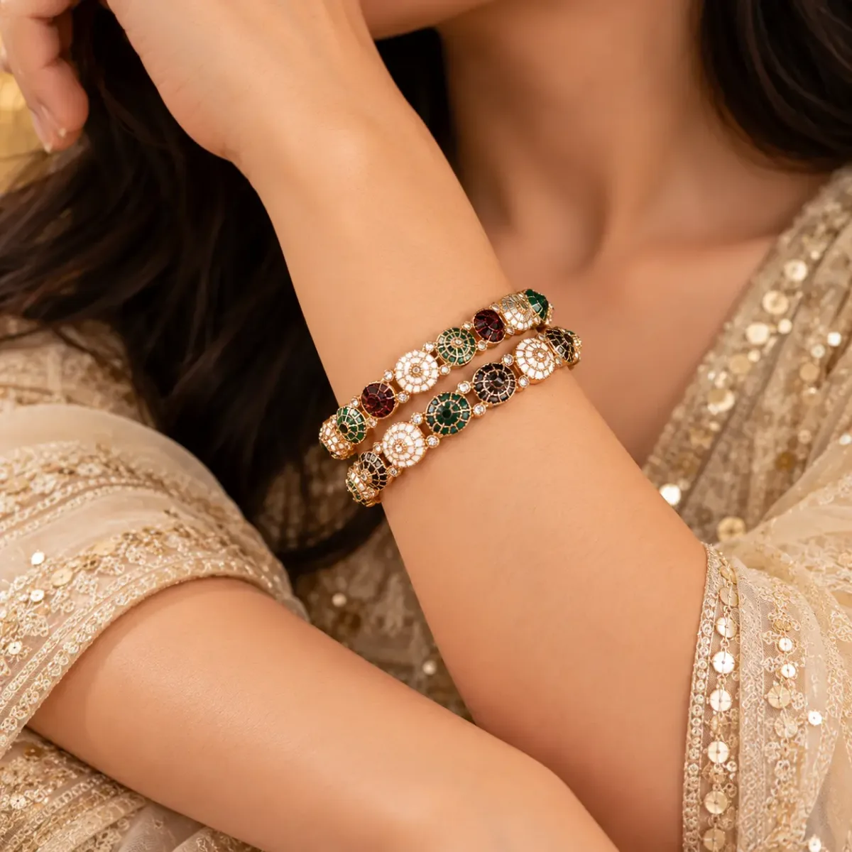 Jewel Mosaic Enamel Bangle Pair