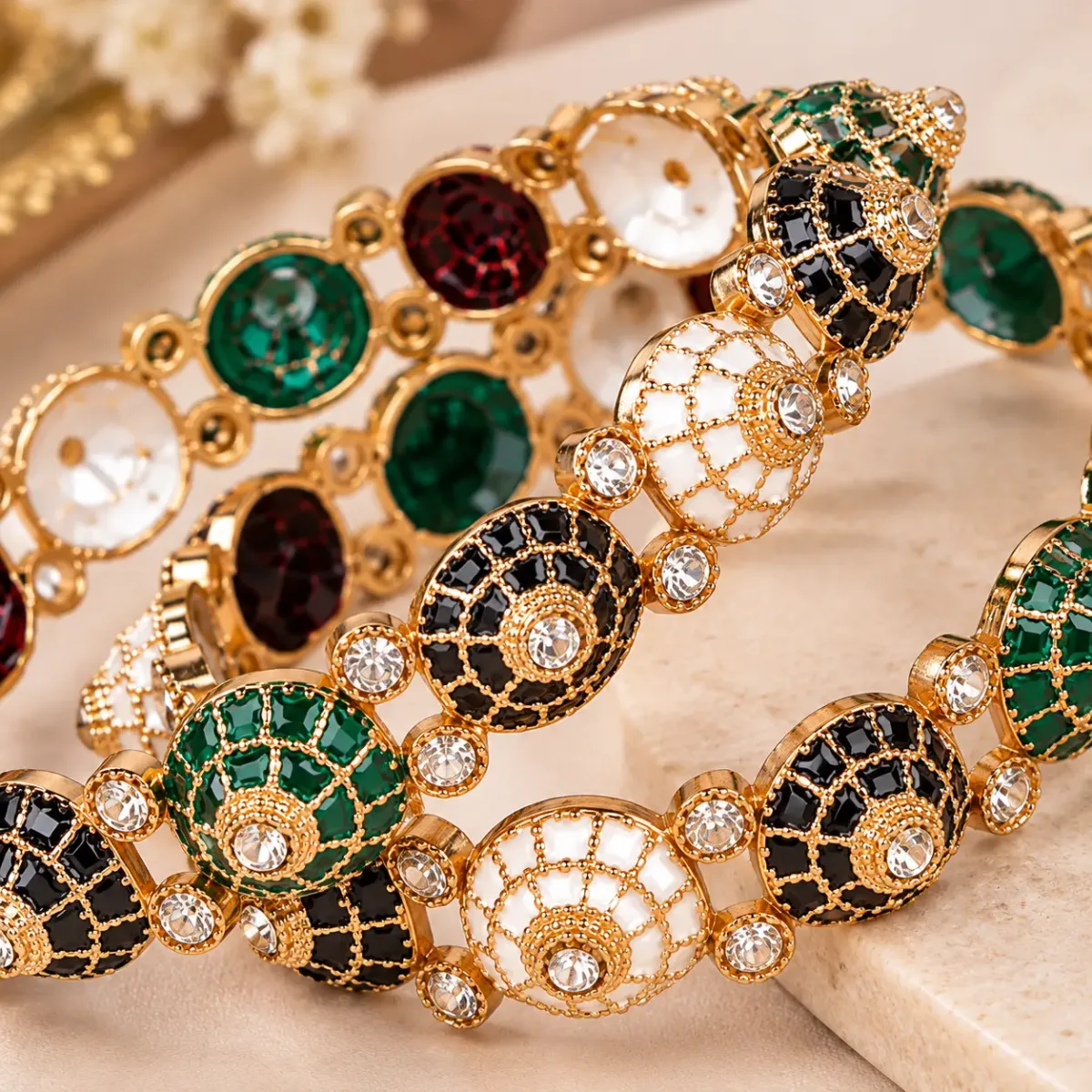Jewel Mosaic Enamel Bangle Pair