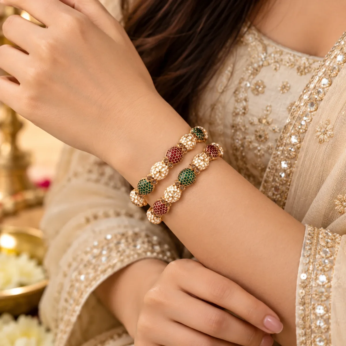 Emerald Ruby Oval Bangle Pair