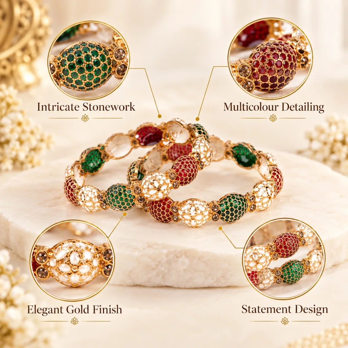 Emerald Ruby Oval Bangle Pair