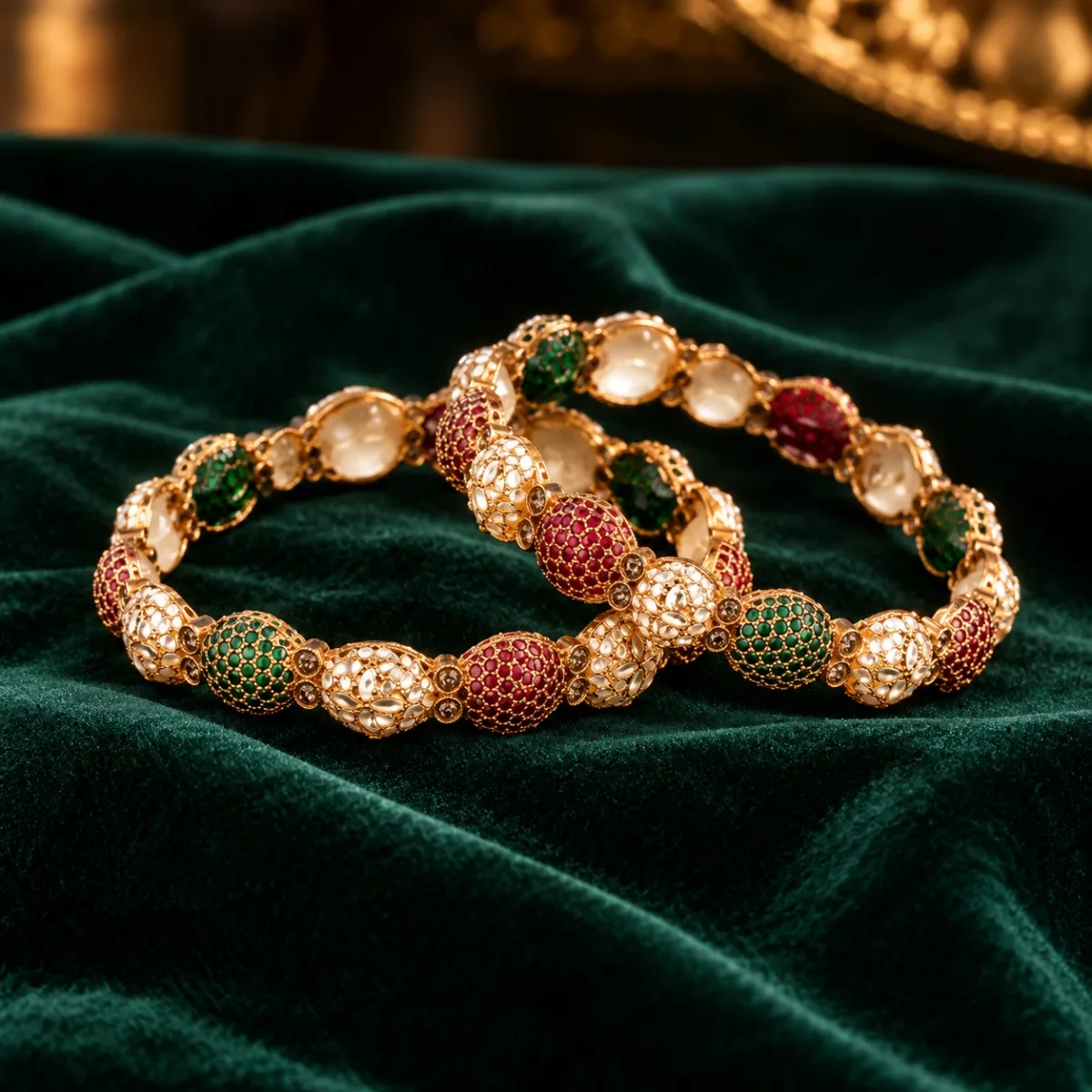 Emerald Ruby Oval Bangle Pair
