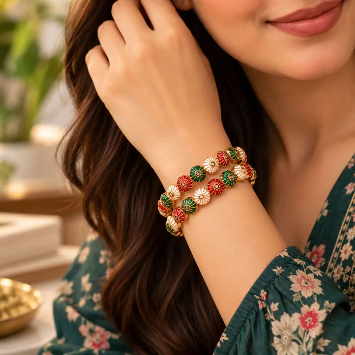 Sunburst Enamel Disc Bangle Pair