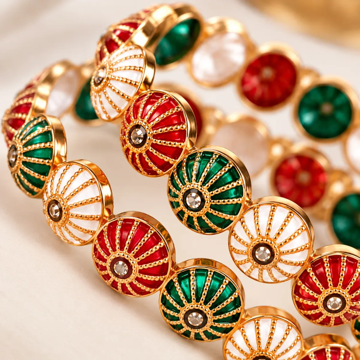 Sunburst Enamel Disc Bangle Pair