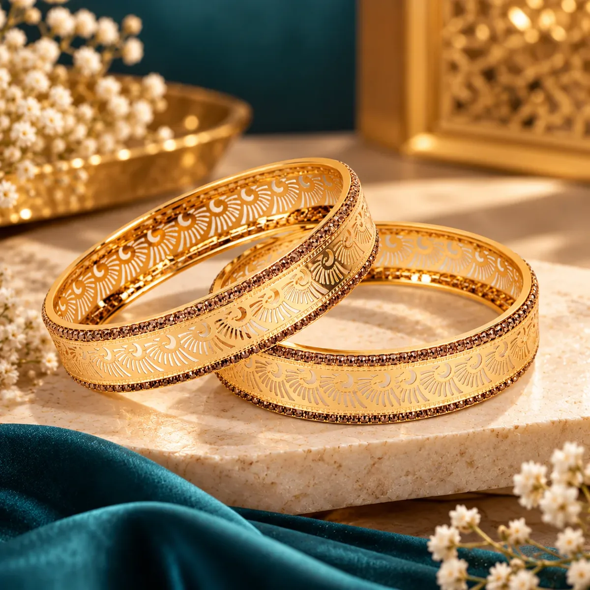 Sunburst Filigree Crystal Bangle Pair