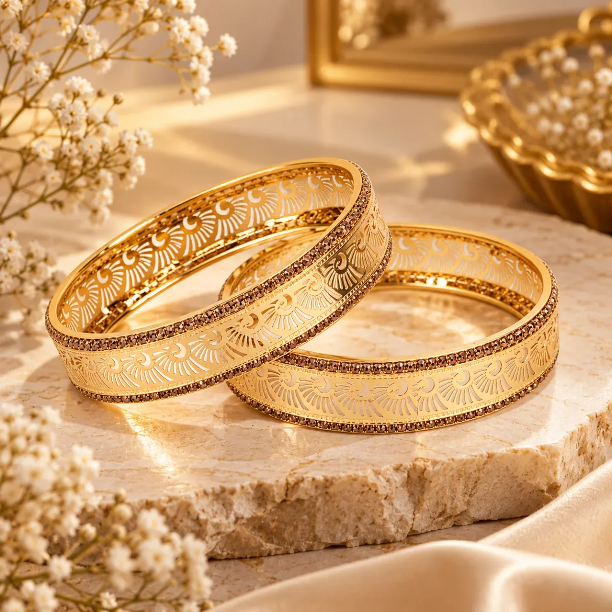 Sunburst Filigree Crystal Bangle Pair
