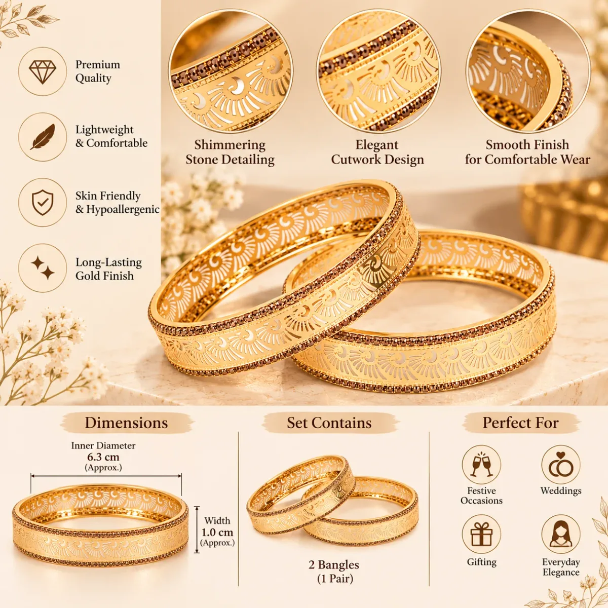 Sunburst Filigree Crystal Bangle Pair