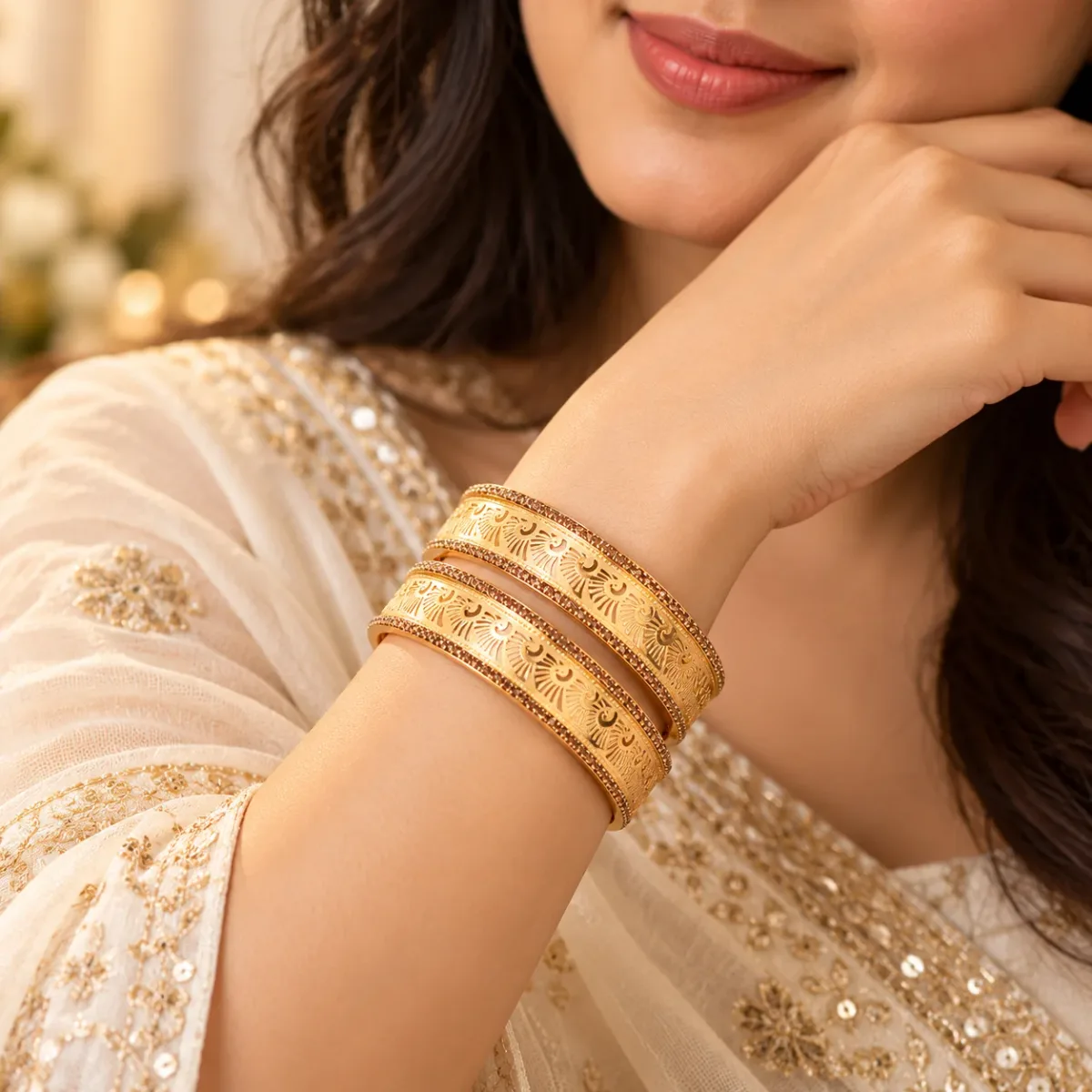 Sunburst Filigree Crystal Bangle Pair