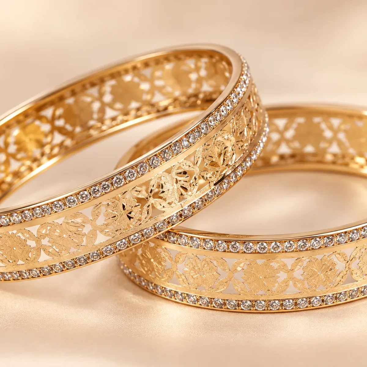 Floral Filigree Crystal Bangle Pair