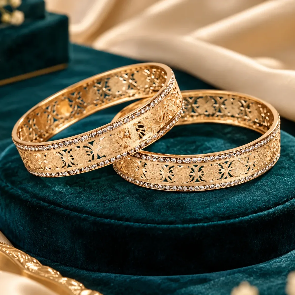 Floral Filigree Crystal Bangle Pair