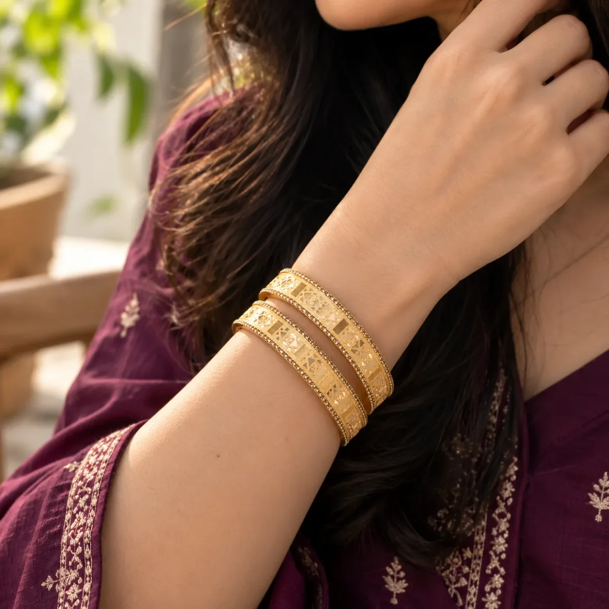 Geometric Filigree Crystal Bangle Pair