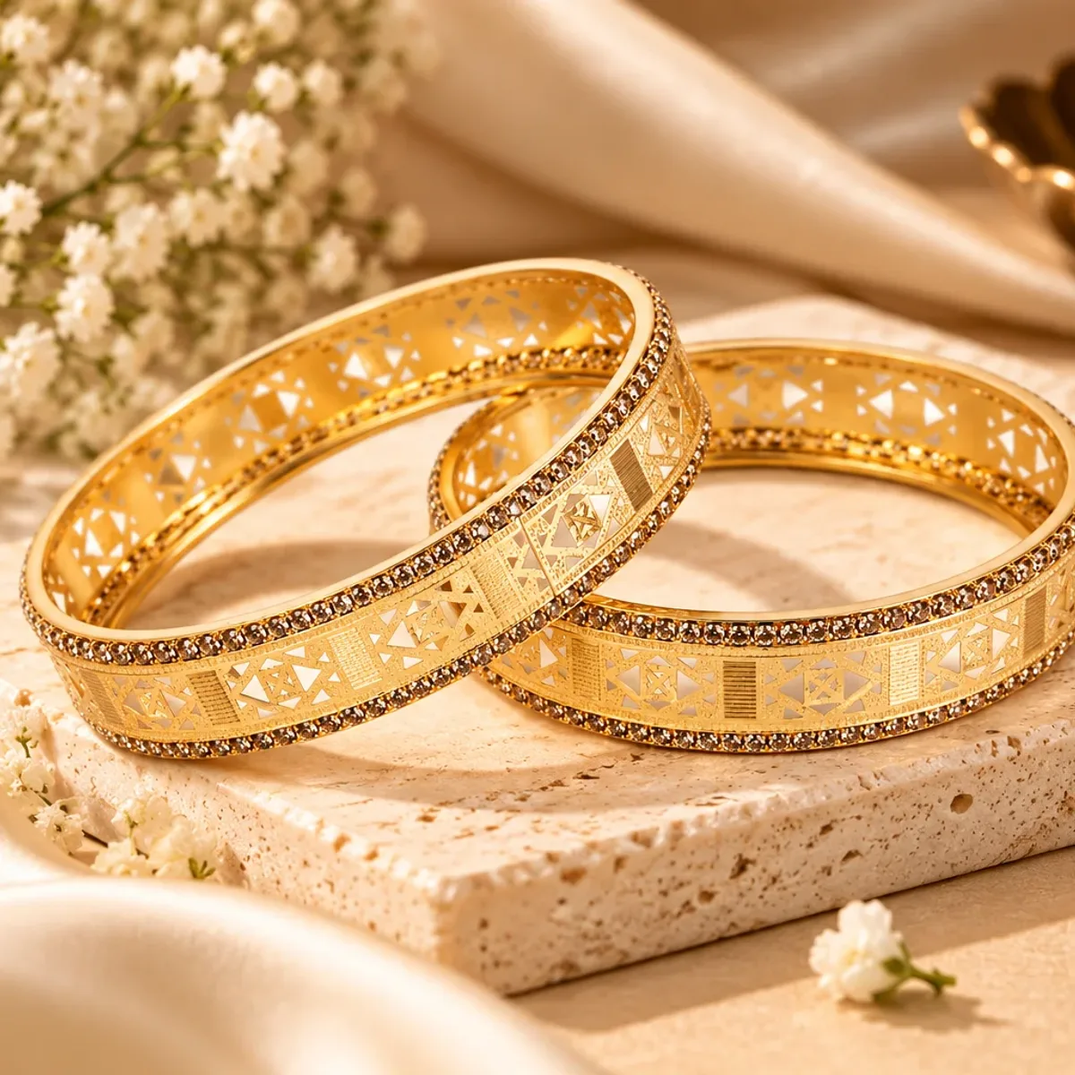 Geometric Filigree Crystal Bangle Pair