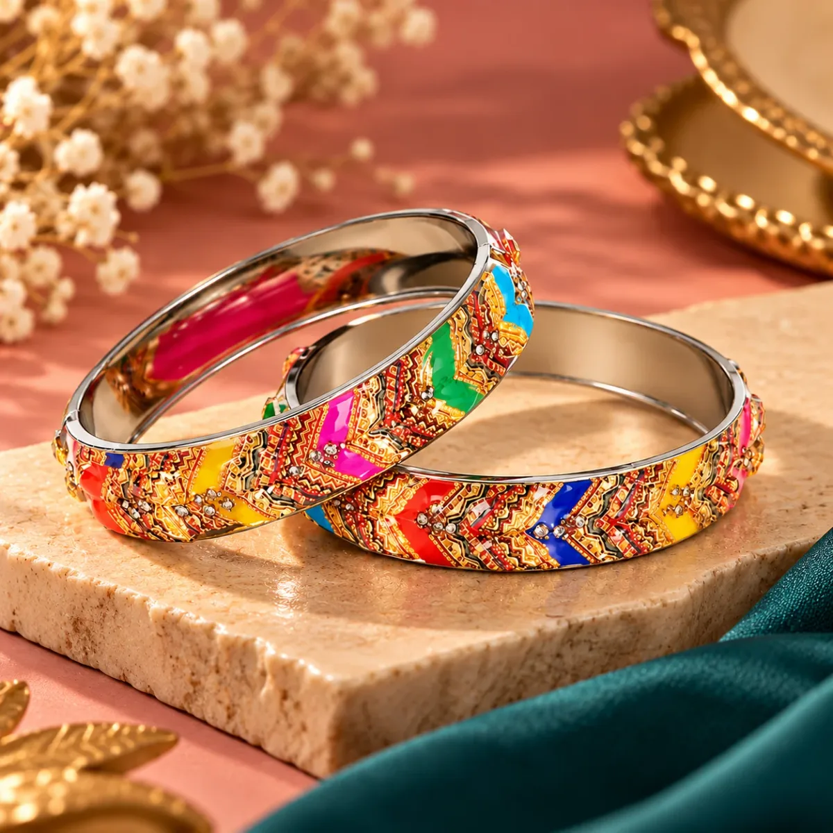 Rajasthani Chevron Enamel Bangle Pair