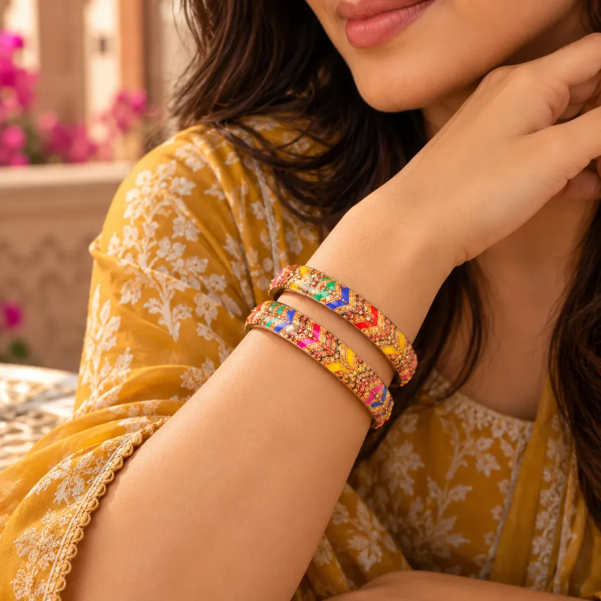 Rajasthani Chevron Enamel Bangle Pair