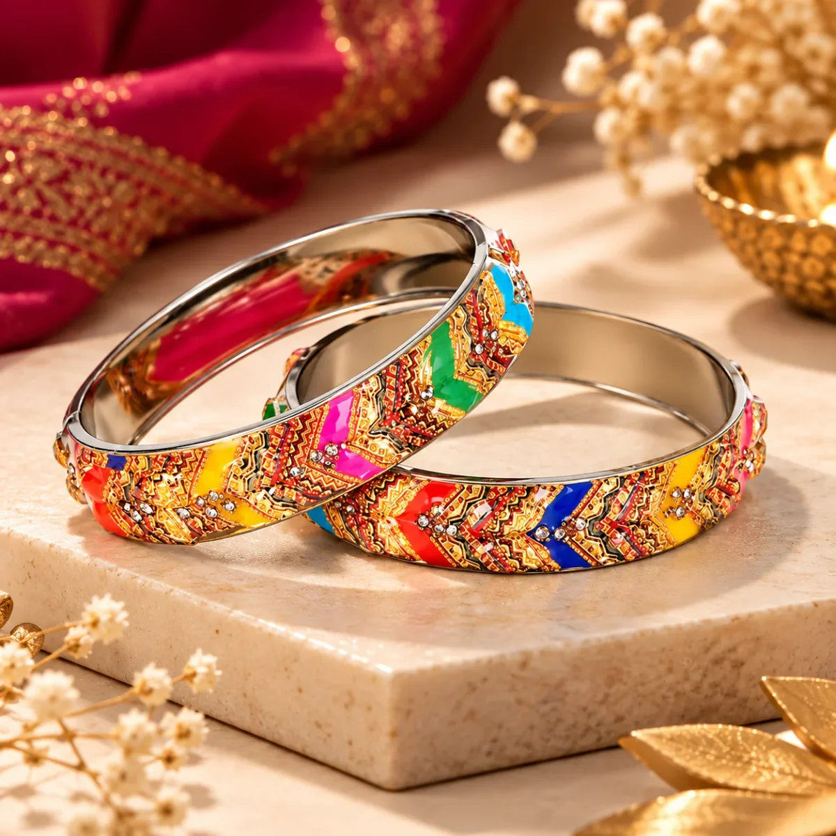 Rajasthani Chevron Enamel Bangle Pair