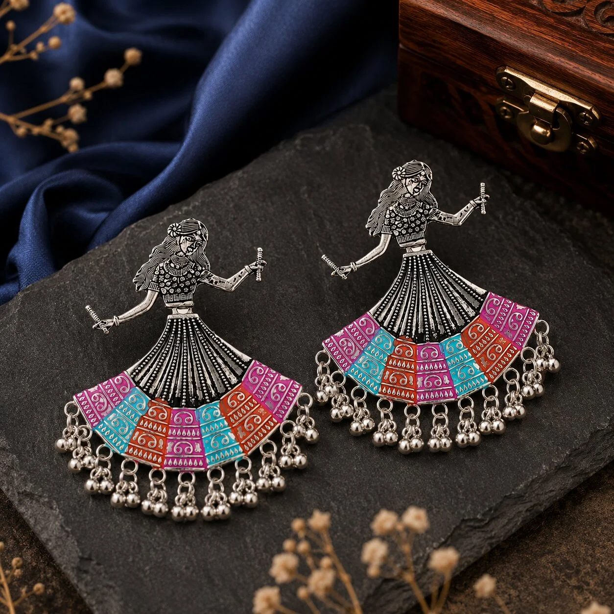Dancing Girl Enamel Dangler Earrings
