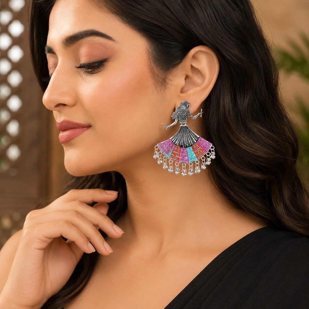 Dancing Girl Enamel Dangler Earrings