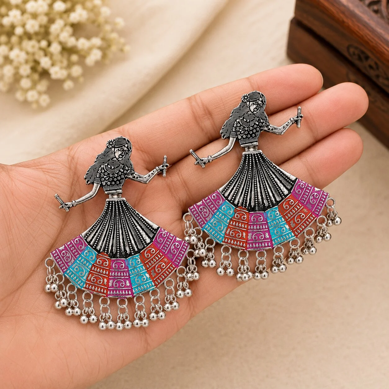 Dancing Girl Enamel Dangler Earrings