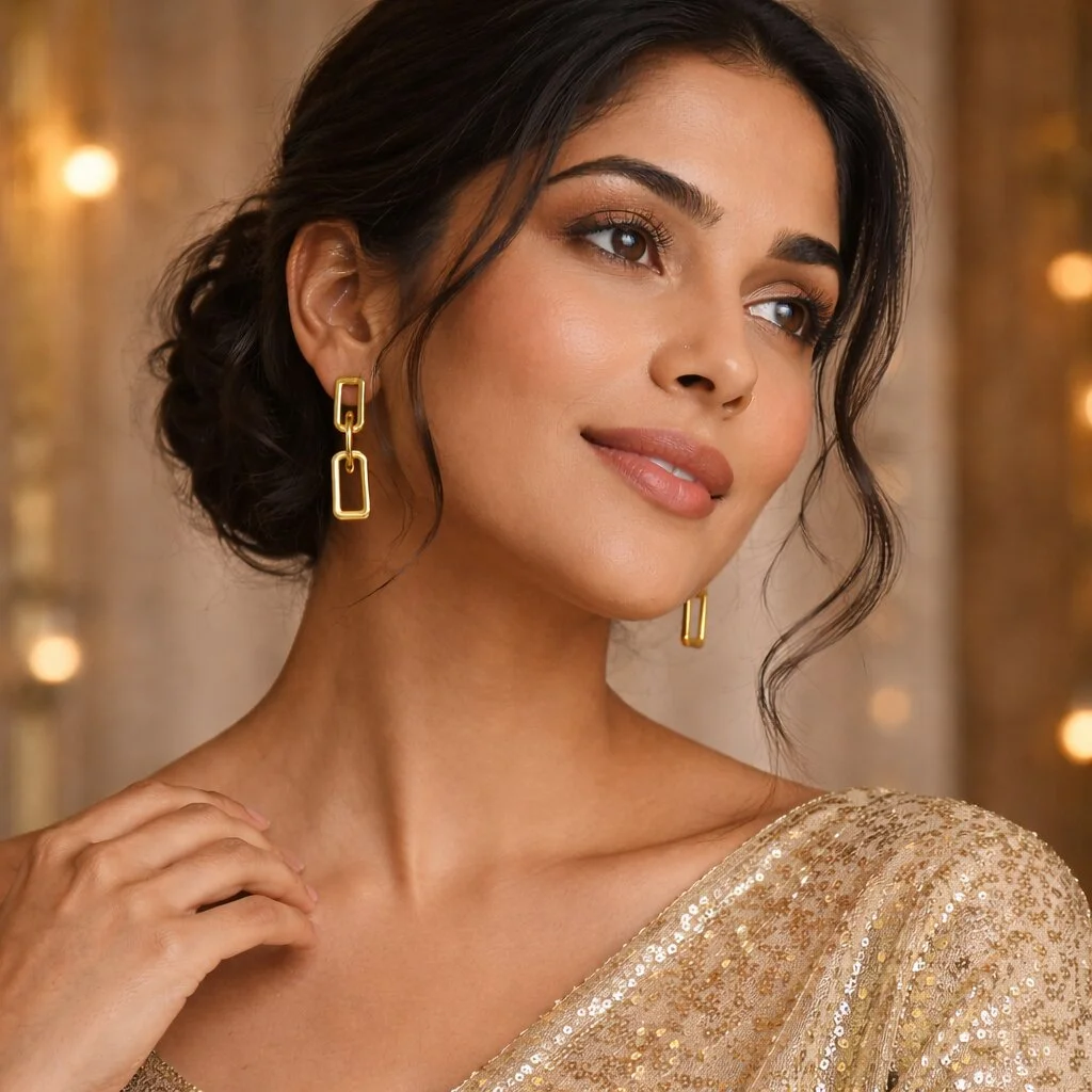 Gold Geometric Link Drop Earrings