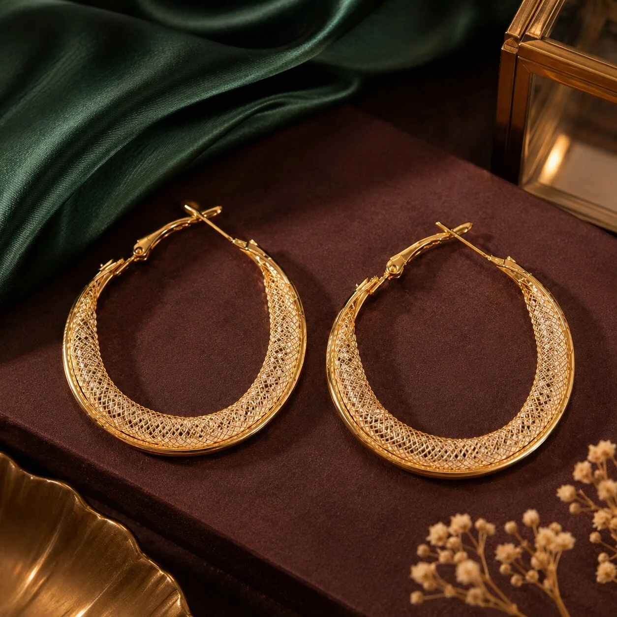 Golden Mesh Hoop Earrings