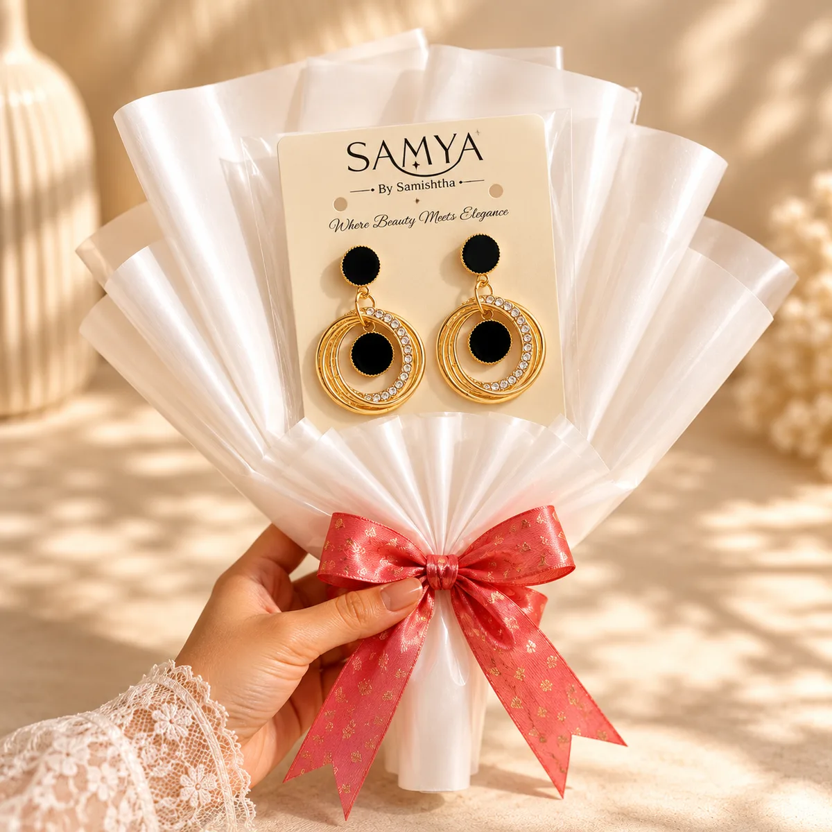 Gold & Black Crystal Earring Bouquet