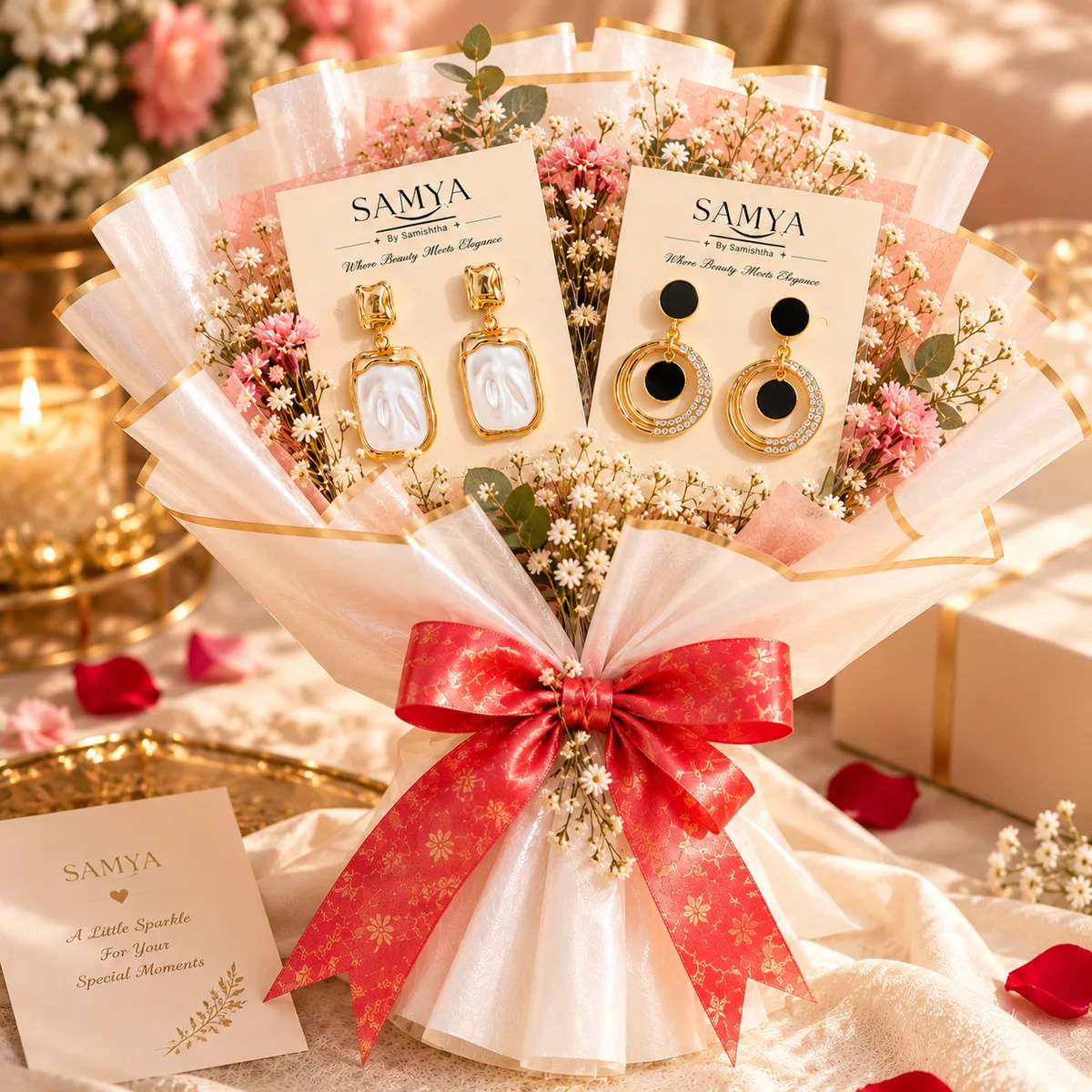 Twin Pearl & Crystal Earring Bouquet
